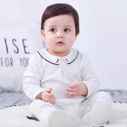 2Pcs Baby Embroidery Clothing Set Toddler Boy Boutique Clothes Infant Cotton born Long Sleeves White Shirt + Pants 210615