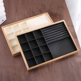Jewelry Pouches, Bags Bamboo Wood Display Jewellery Tray Ring Holder Necklaces Organizer Bracelets Showcase Pendants Box