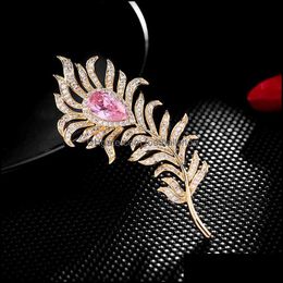 Pins, Brooches Jewellery Factory Outlet Brooch Japan And South Korea Elegant Temperament Zircon Inlaid Feather High-Grade Fashion Sweater Suit