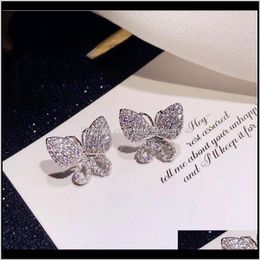 Earrings Jewelrysweet Cute Luxury Sparkling Jewellery 925 Sterling Sier Pave White Sapphire Cz Diamond Gemstones Women Butterfly Wedding Stud E