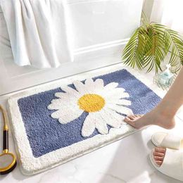 Daisy Bathroom Non Slip Mat Thickened Flocking Bathroom Rug Home Decoration Entrance Door Mat Bedroom Area Carpet Floor Mat 210622