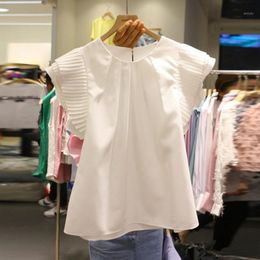 Korean Women White Blouse Shirts Ruffle Design Summer 2021 Elegant Office Lady Work Pleated Female Women's Blouses