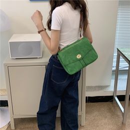Retro Green womens sling bag Pure Colour fashion flip Messenger bags Brown strap Purse shopping handbag