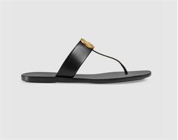 дизайнерские шлепанцы Женские шлепанцы Кожаные сандалии Двойные металлические черные белые коричневые тапочки Sumer Beach Sandals с размером BOX 36-45 zho36