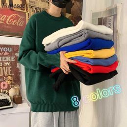 Men Sweaters Pullovers Vintage Solid Knitted Loose BF Casual Fashion Couples Tops Jumper Knitwear All-match Harajuku Street-wear Y0907