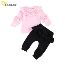 0-3Y Autumn Spring Infant Toddler born Baby Girl Clothing Set Ruffles Tops Pants Outfits 210515