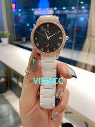 Classic Women Men Roman Number watches Ladies Stainless Steel white Ceramic Wristwatch Couples Geometric Ceramica Clock 38mm