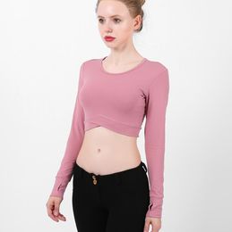 Yoga Long Sleeve T-shirt Women's Shirt Open Navel Cross Quick Drying Sports Fitness Gym Clothes Casual Leisure Tops
