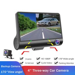 Car Camera 4'' Three-way Video Registrator 170 degree Wide Angle Dash Cam Video Recorder G-sensor Dashcam