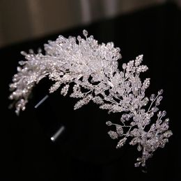 Hair Clips & Barrettes Luxury Crown White Crystal Tiara Handmade Headbands Beaded Crowns Ornament Bridal Wedding Dress Accessories Hairbands