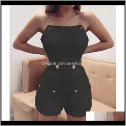 Jumpsuits Rompers Clothing Apparel Drop Delivery 2021 Fashion Womens Sleeveless Chain Belt Stylish Jumpsuit Shorts Trouser Ladies Holiday Cas