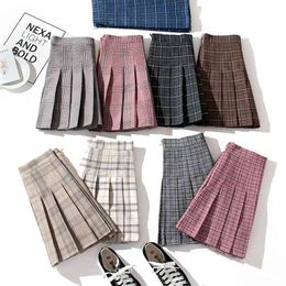 WERUERUYU Mini Skirt Woman S Womens Plus Size Refreshing High Waist Plaid Pleated 210608