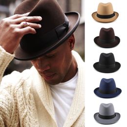 Men Women Wool Blend Classical Homburg Hats Bowtie Band Fedora Caps Trilby Sunhat Jazz Winter Warm Adjustable Size M-L