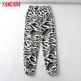 Tangada Women Pants Cargo Animal Print Strethy Waist Pants Loose Trousers Joggers Female Sweatpants Streetwear CH11 210609