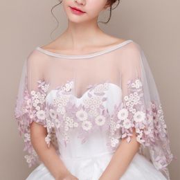 Wraps & Jackets Spring And Summer Is Thin Bridal Wedding Dress With Lace Shawl Tulle Cloak Jacket Waistcoat Pink Flowers