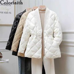 Colorfaith Autumn Winter Women Jackets Quilted Puffer Parkas High-Quality Warm Drawstring Sweet Oversized Coat CO9850 211108