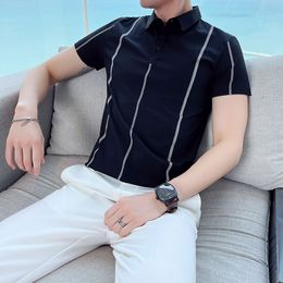 Summer Polo Shirts Men British Style Striped Short Sleeve Casual Polo Shirt Male Business Formal Office Social Clothing 210527