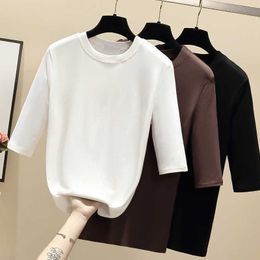 Half Sleeve T Shirt O-Neck Summer T-Shirt Women Casual Coffee Black White Woman Tshirt Top Korean Tee Shirt Femme 210604