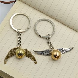 Gold Color Round Ball Wing Golden Snitch Keychain For Women Men Movies Surroundeds Beautiful Wings Pendant Keyring Gifts A351