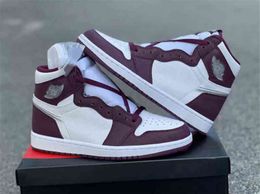 C080520 2022 Release 1 High OG Bordeaux Athletic Shoes Men Women White Metallic Silver Hand Crafted 555088-611 Outdoor Sneakers Size 36-47