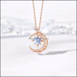 Pendant Necklaces & Pendants Jewelry S2482 Fashion Hollow Out Star Moon Necklace Women Moonstone Clavicle Chain Choker Drop Delivery 2021 Ph