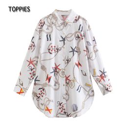 Toppies White Chain Printing Shirts Woman Tops Long Sleeve Oversize Shirts Female Streetwear Spring Clothes 210412