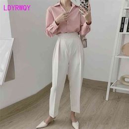 LDYRWQY Commuter Harlan High Waist Pants for Summer Polyester Loose Zipper Fly Solid 210416