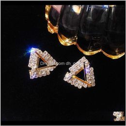 Drop Delivery 2021 Fashion Bridal Wedding Jewelry Shining Full Rhinestones Crystal Triangle Dazzling Stud Earrings For Women Gift Jlry5