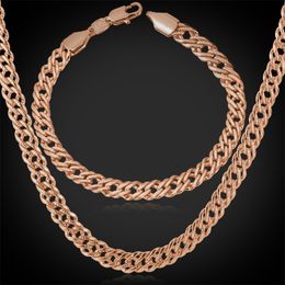 18"-32" Men Gold Chain 18K Real Gold Plated Wheat Chain Necklace Bracelet Hip Hop Jewellery Set 2257 Q2