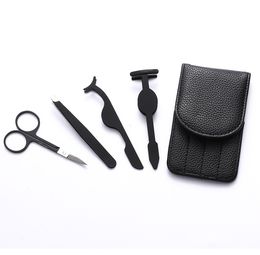 Eyelash Curler 4pc/Set Tweezers Scissors with Leather bag Eye Lash Applicator lashes Extension Nipper Auxiliary Clip Clamp Beauty Makeup Tools