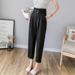 2xl Korean Summer High Waist Trousers Female 2020 Autumn Chiffon Ankle-length Pants For Women Plus Size Black Harem Pants Women Q0801