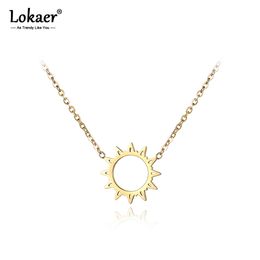 Lokaer Classic Stainless Steel Chains Necklace Hollow Sun Flower Pendant Neckalces Bridal Wedding Jewellery N18030