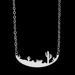 Stainless Steel Chains Necklace Silver Color Plant Cactus Pendant For Women Fashion Jewelry Gift