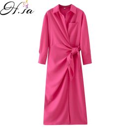 H.sa European and American Summer Wind Women's Rose Red Shirt Dress 21166 210716