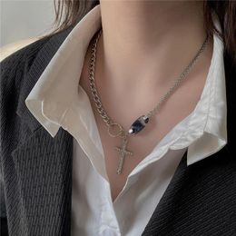Chains Fashion Crystal Zircon Cross Pendant Stainless Steel Chain Necklace For Men Women Hip Hop Punk Street Grunge Jewellery Accessories