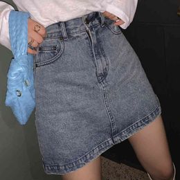 Lucyever 2001 Spring Empire Denim Skirts Women Elegant A-line Straight Blue Skirt Woman Korean Style Slim Chic Skirt Mujer 210521