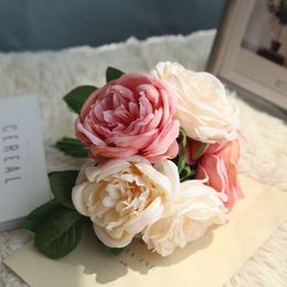 5PCS/Bouquet Artificial Flowers Peony for Wedding Decor Silk Peonies Bouquet for Home Decoration Fake Rose Flower