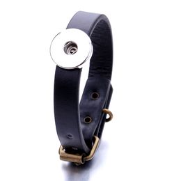 Simple PU Leather Retro Buckle Snaps Bracelet Jewelry 18mm Ginger Snap Buttons Chunk Punk Charm Wristband