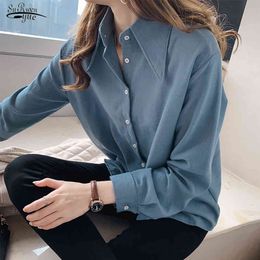 Blusas Mujer Long Sleeve Solid Blouse Women Shirt Casual Loose Plus Size Cardigan Autumn Clothes 6859 50 210427