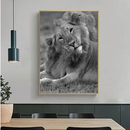 Modern Animal Poster Canvas Art Wall Picture Grey Lion Painting HD Print For Living Room Home Decoration Cuadros No Frame