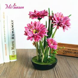 1 Set Mini ceramics Vase + Silk Flowers Artificial Flower Set Home Decoration Mini Bonsai Flores decorative for home table