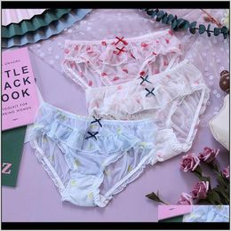 Womens Apparel Drop Delivery 2021 Kawaii Bow Ruffle Fruit Flower Underwear Japanese Lovely Lolita Soft Girl Milk Silk Thin Briefs Sexy Breath