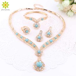 African Beads Gold Colour Nigerian Wedding Jewellery Sets Crystal Bracelet Earring Ring Jewellery Sets 3Color H1022
