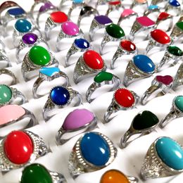 Wholesale 50pcs/lot Colourful Womens Rhinestone Crystal Enamel Silver Rings Ladies Girls Charm Cute Finger Rings Party Gift Fashion Jewellery Lots