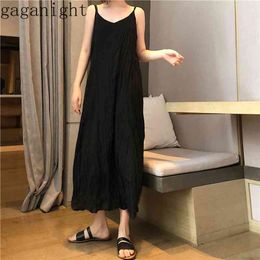 Gaganight Oversize Casual Women Long Dress Black White Draped Chiffon Summer Lady Dresses Spaghetti Strap Off Shoulder Vestidos 210519