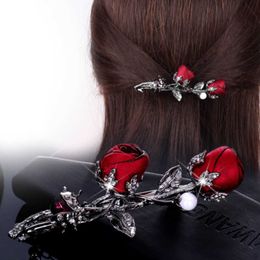 accessories for beetles UK - Simple rose flower hairpin fabric crystal beetle rhinestone leaf elegant female girl hair accessories H0916