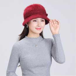 Female Bucket Hats Women Winter Caps Wool Bow Solid Color Keep Warm Soft Basin Cap With Visor Wide Brim