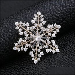 Pins, Brooches Jewellery Sparkly Snowflake Black Zircon Pins Christmas Aessory Winter Gift For Women Snow Pin Badge Glitter Broche Drop Delive