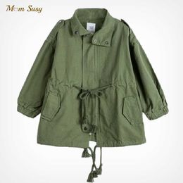 Fashion Baby Girl Boy Draw String Waist Trench Jacket Child Cotton Windbreak Coat Long Spring Autumn Child Parka Clothes 1-10Y H0909