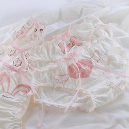 5Pcs/1lot Kids Girls Wing Printed Lace Bow Cotton Briefs Teenage Students Ruffle Underwear Sweet Heart S-L Panties